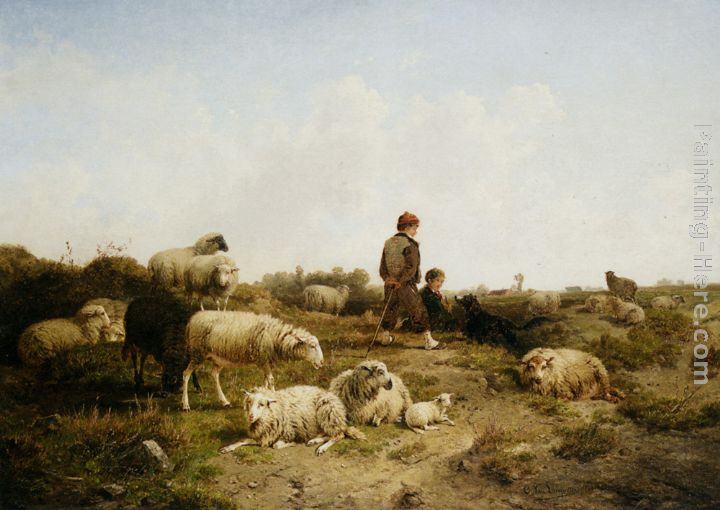 Cornelis van Leemputten Shepherd Boys With Their Flock
